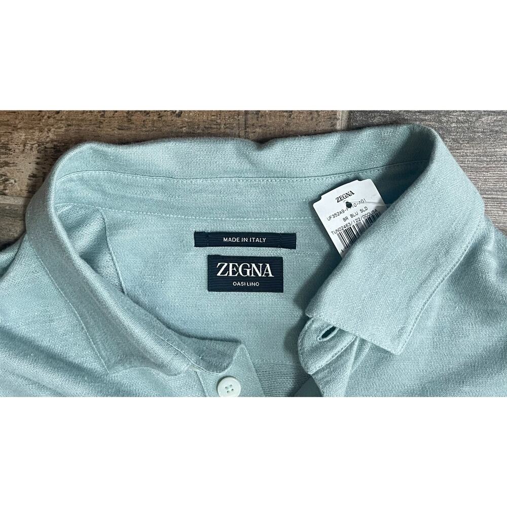 $1,250 NWT Ermenegildo Zegna Oasi Lino Polo Shirt Green Linen Luxury Italy XL - Picture 4 of 6